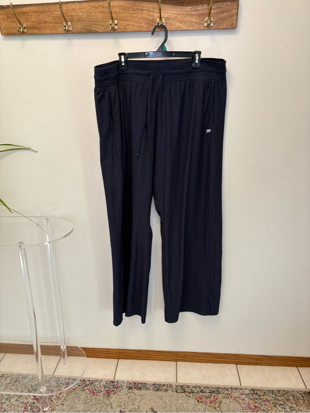 Fabletics 2X Navy Wide Leg Lounge Pants Drawstring Pocket Athleisure Plus Size